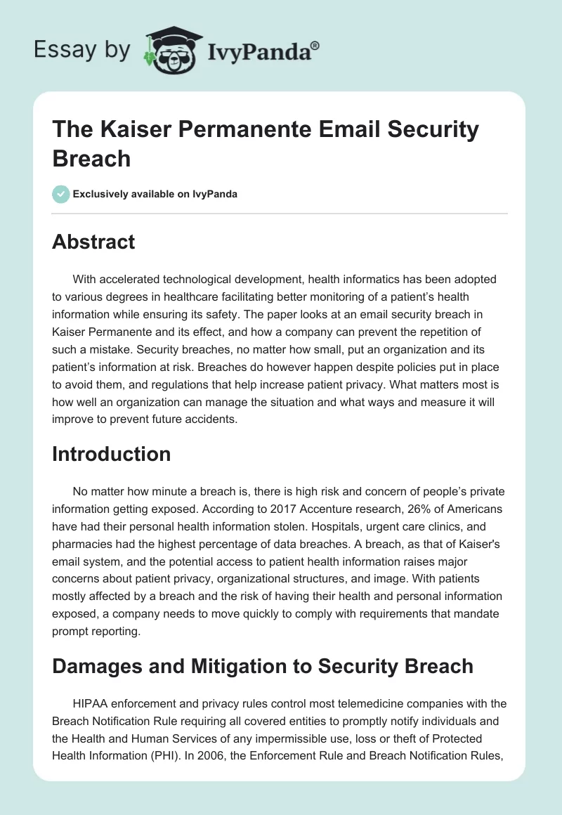 The Kaiser Permanente Email Security Breach. Page 1