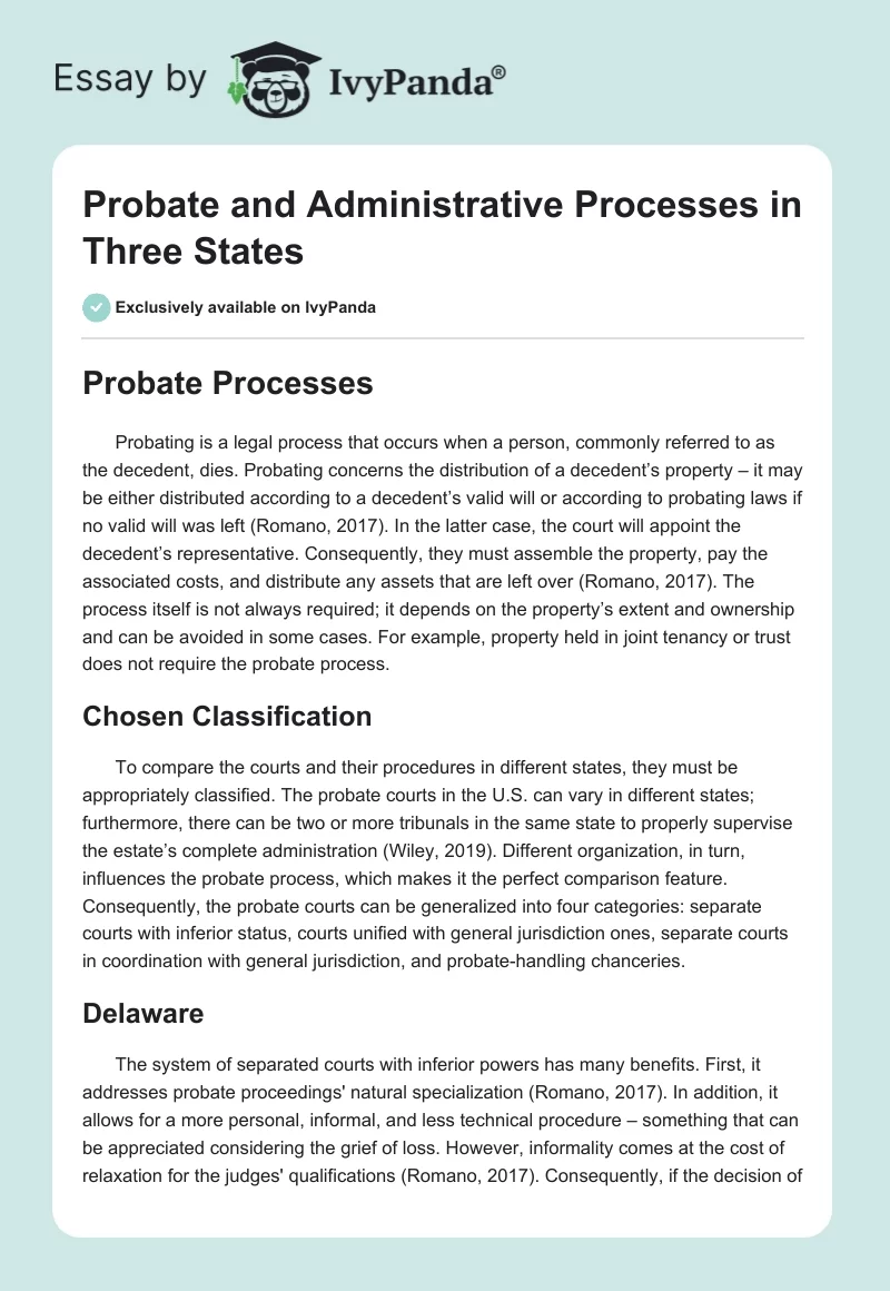 Probate and Administrative Processes in Three States. Page 1