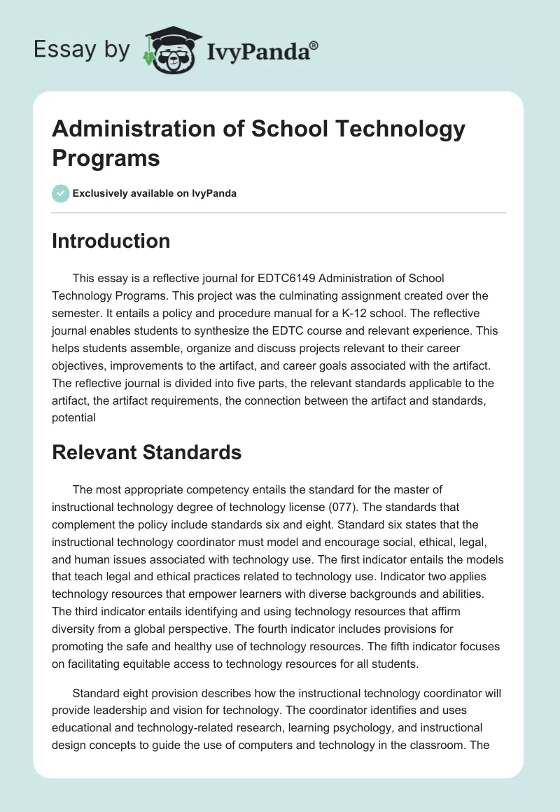 Administration of School Technology Programs. Page 1