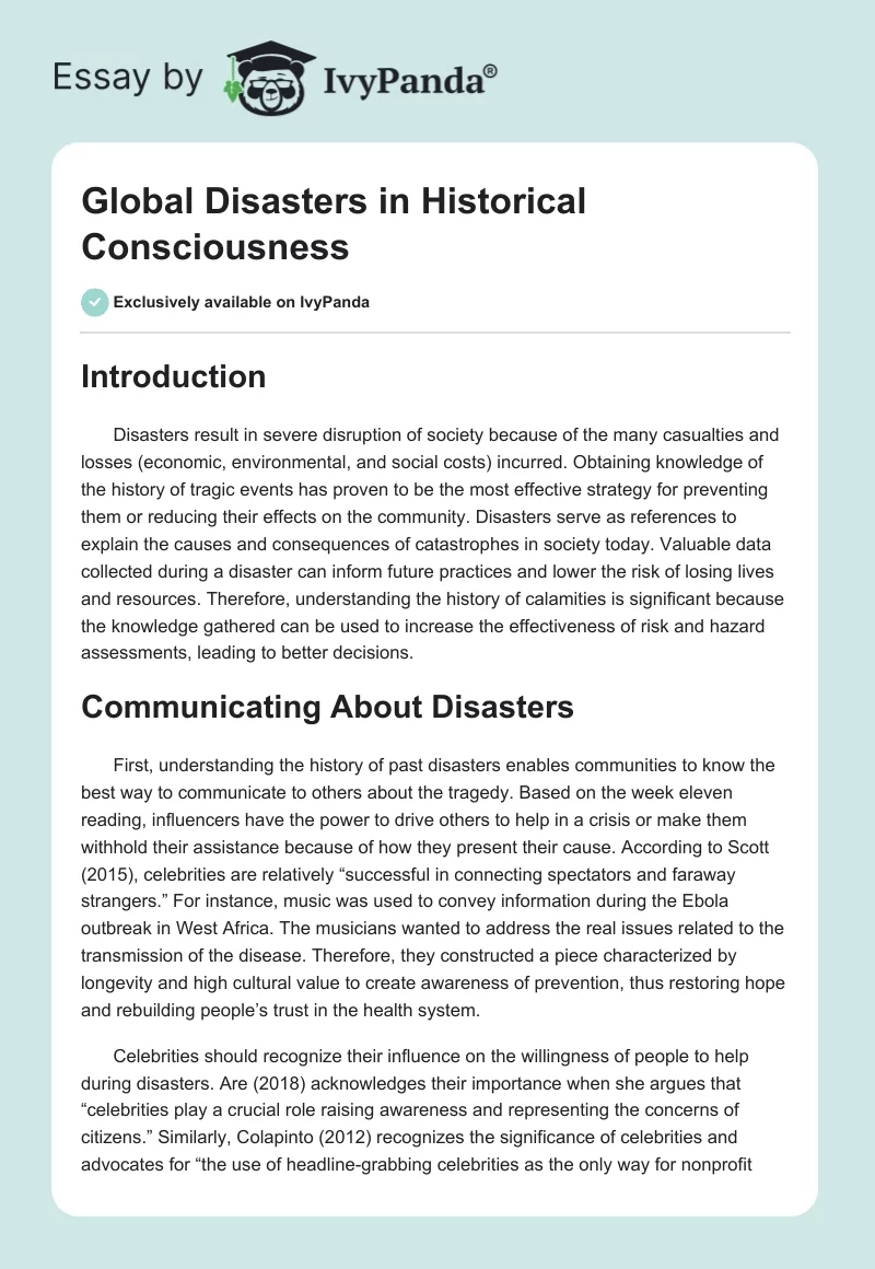 Global Disasters in Historical Consciousness. Page 1