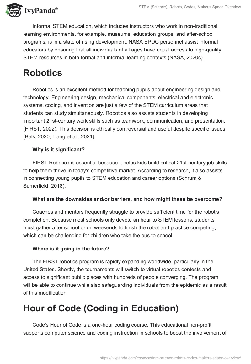 STEM (Science), Robots, Codes, Maker’s Space Overview. Page 2