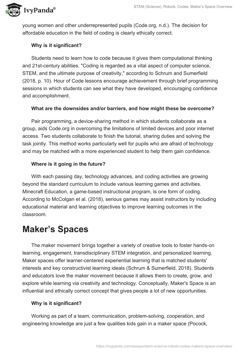 STEM (Science), Robots, Codes, Maker’s Space Overview. Page 3
