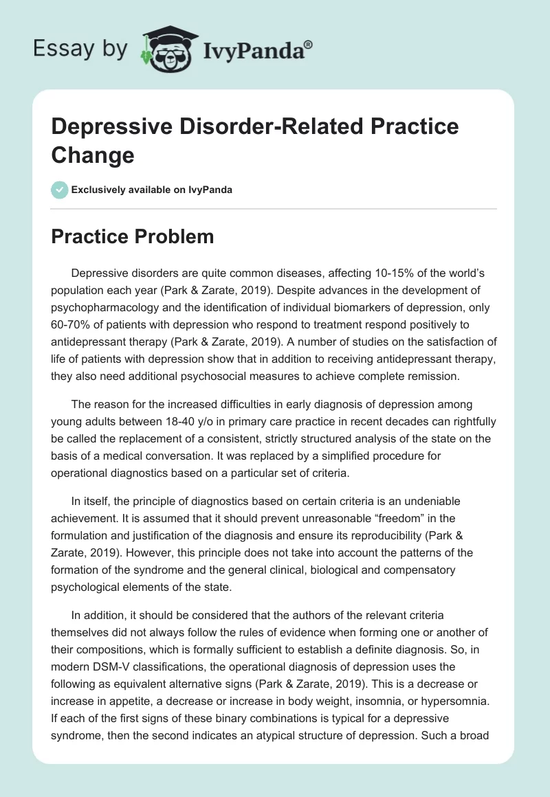 Depressive Disorder-Related Practice Change. Page 1