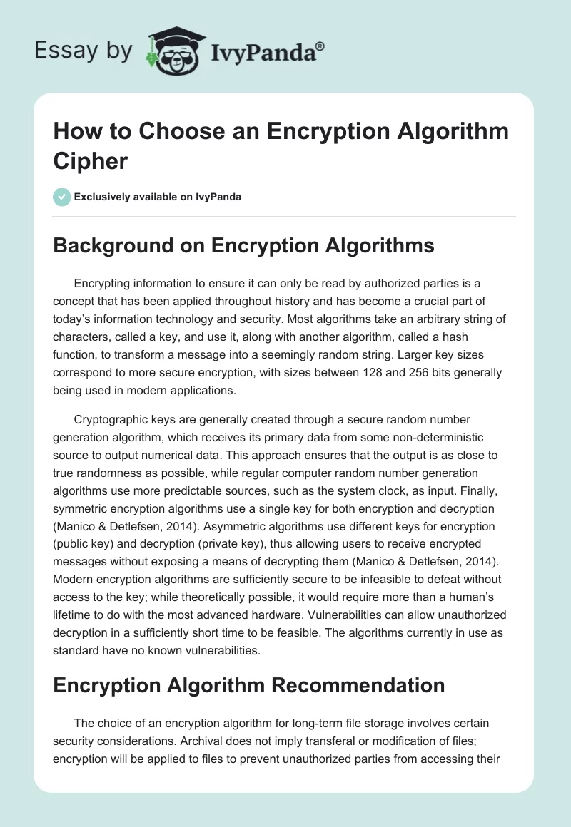 How to Choose an Encryption Algorithm Cipher. Page 1