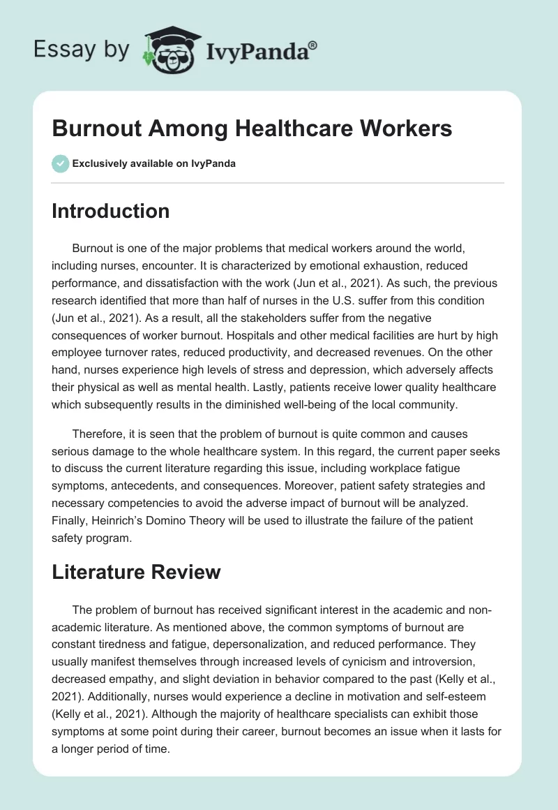 Burnout Among Healthcare Workers. Page 1