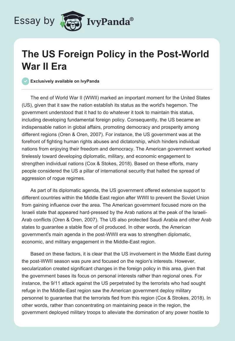 The US Foreign Policy in the Post-World War II Era. Page 1