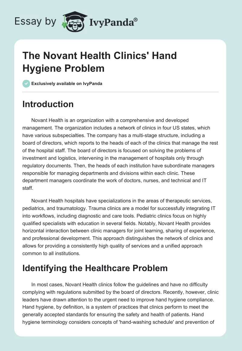The Novant Health Clinics' Hand Hygiene Problem. Page 1
