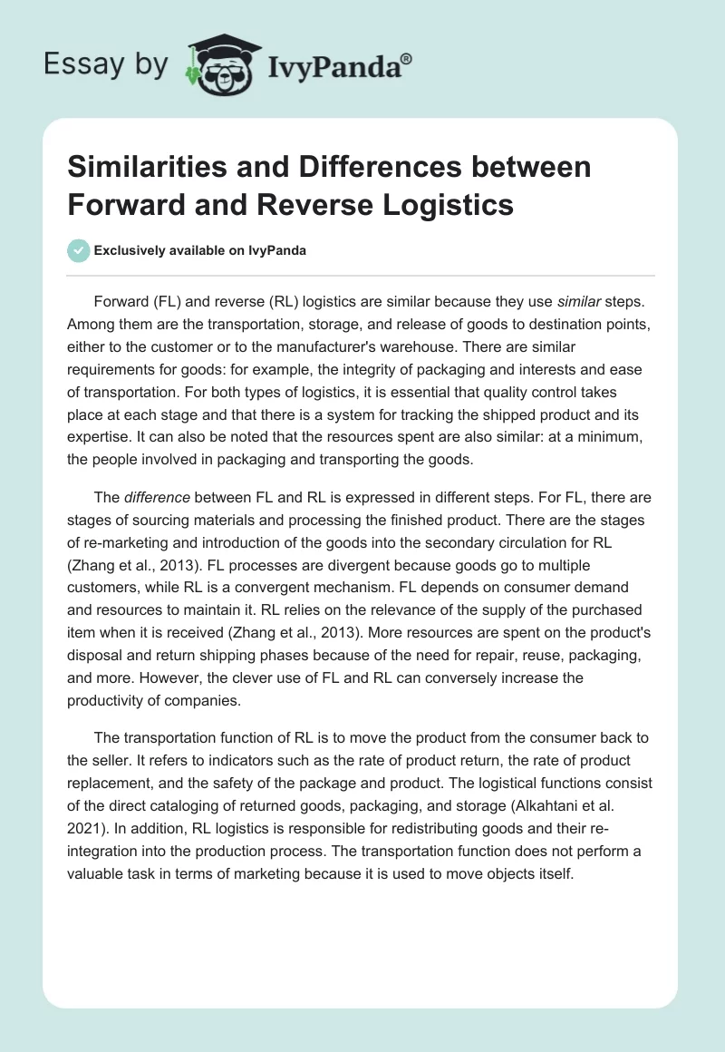 Similarities and Differences between Forward and Reverse Logistics. Page 1