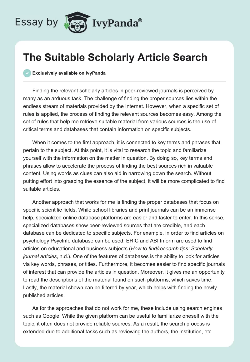 The Suitable Scholarly Article Search. Page 1