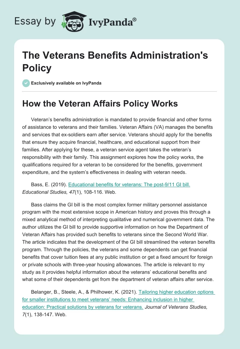 The Veterans Benefits Administration's Policy. Page 1