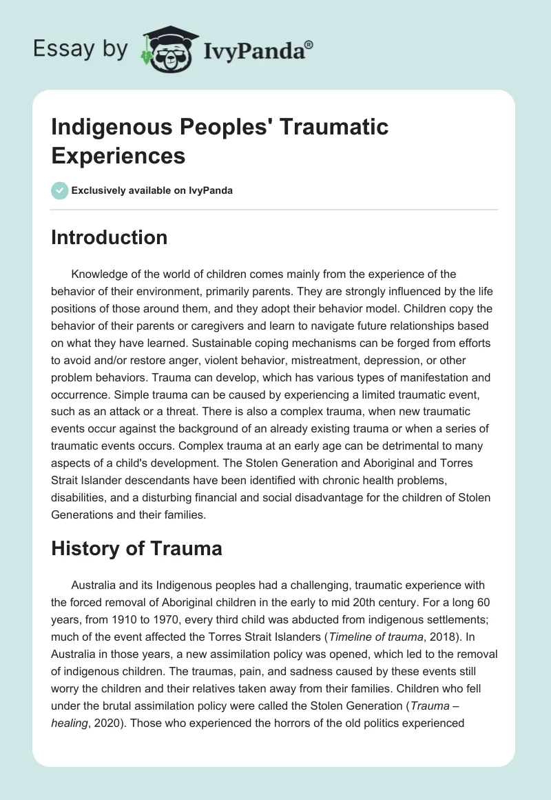 Indigenous Peoples' Traumatic Experiences. Page 1