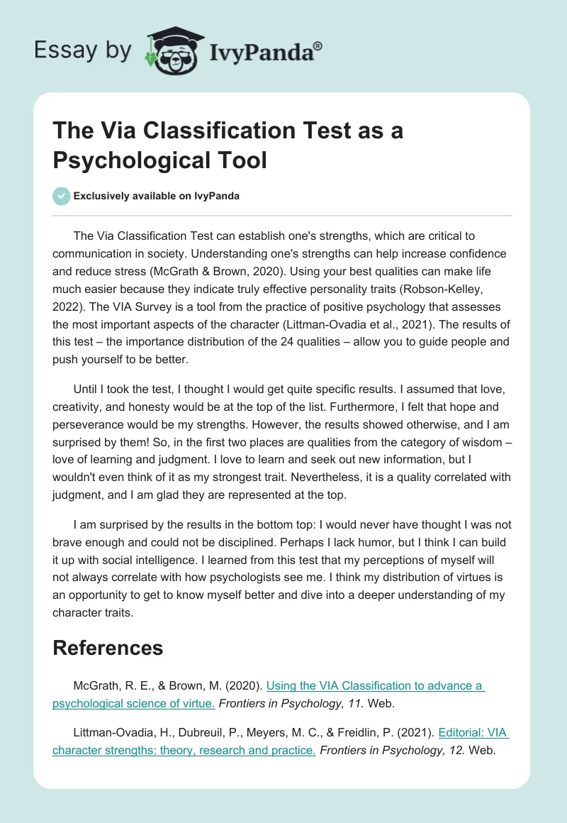 The Via Classification Test as a Psychological Tool. Page 1