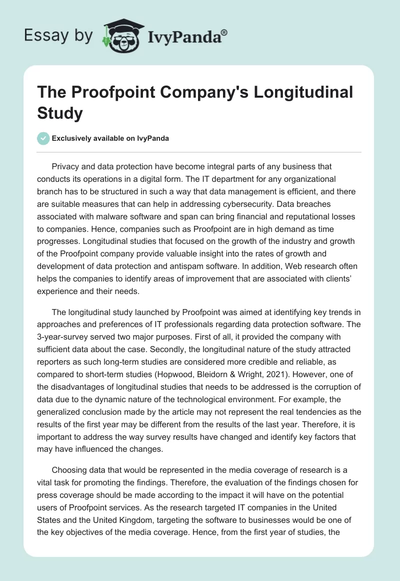 The Proofpoint Company's Longitudinal Study. Page 1