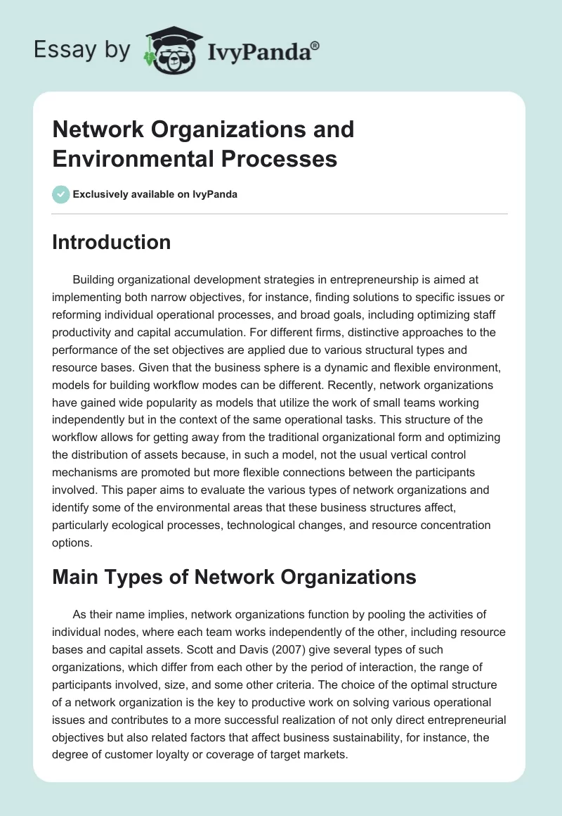 Network Organizations and Environmental Processes. Page 1