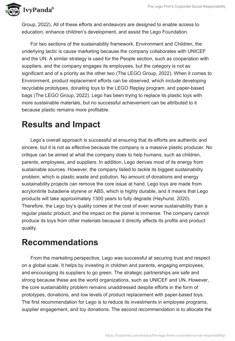The Lego Firm's Corporate Social Responsibility. Page 3