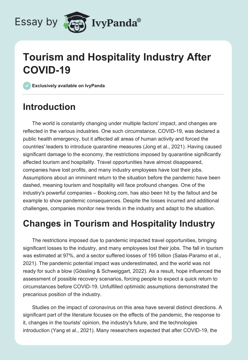 Tourism and Hospitality Industry After COVID-19. Page 1