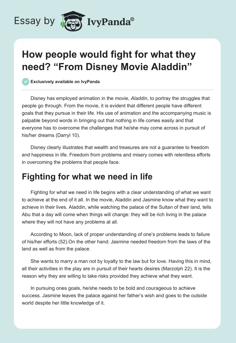 How People Would Fight for What They Need? “From Disney Movie Aladdin”. Page 1