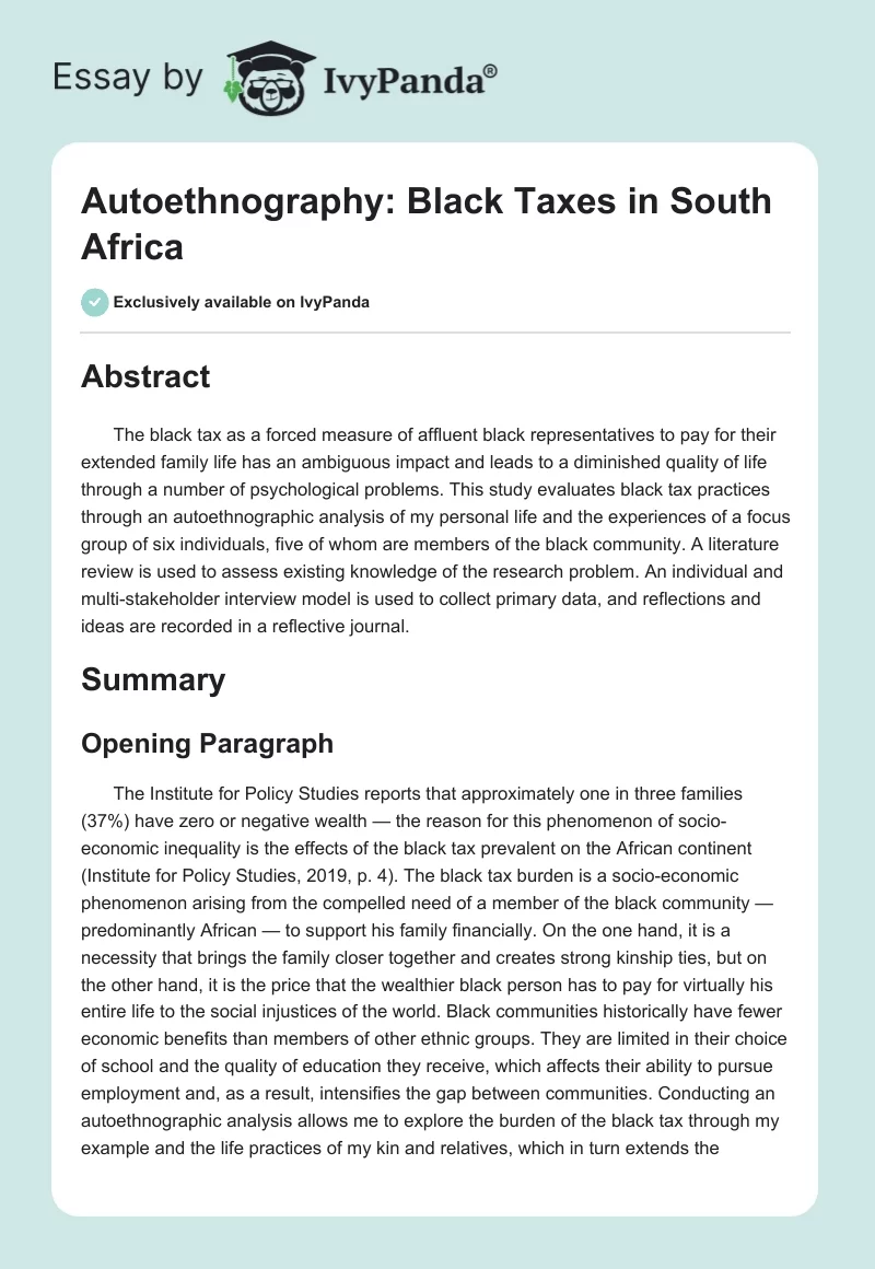 Autoethnography: "Black" Taxes in South Africa. Page 1