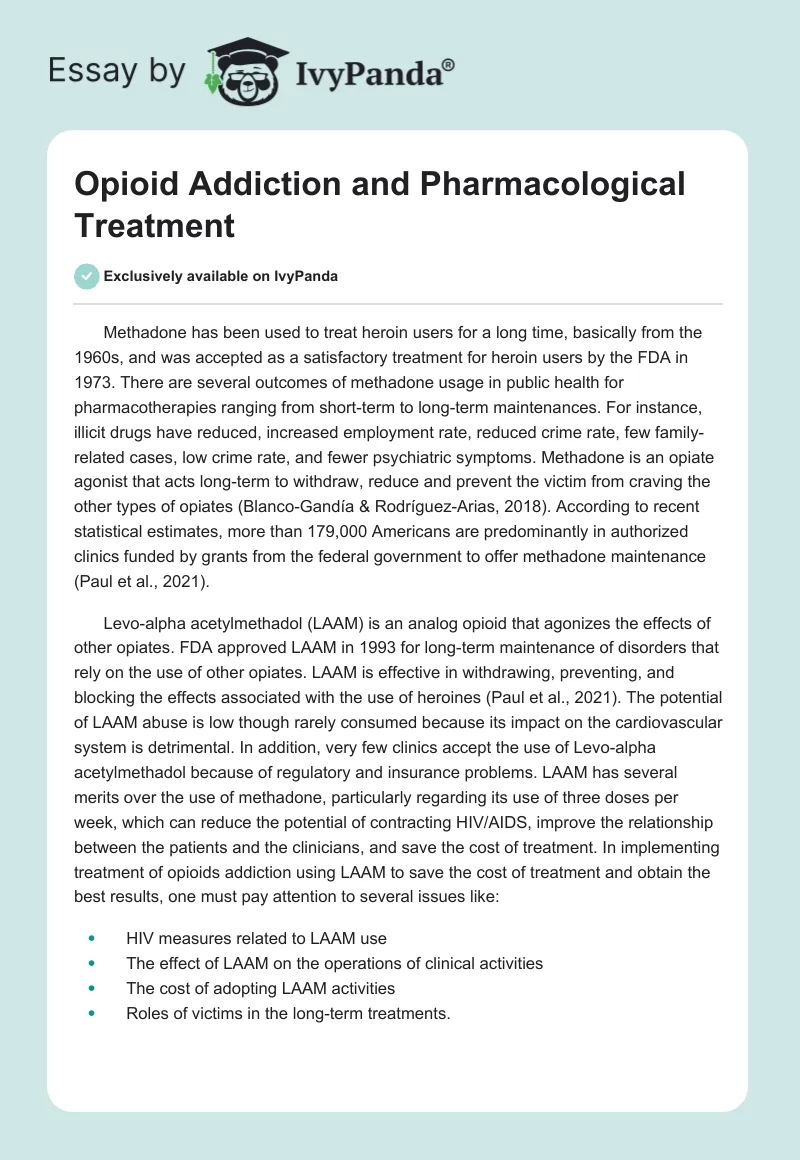 Opioid Addiction and Pharmacological Treatment. Page 1