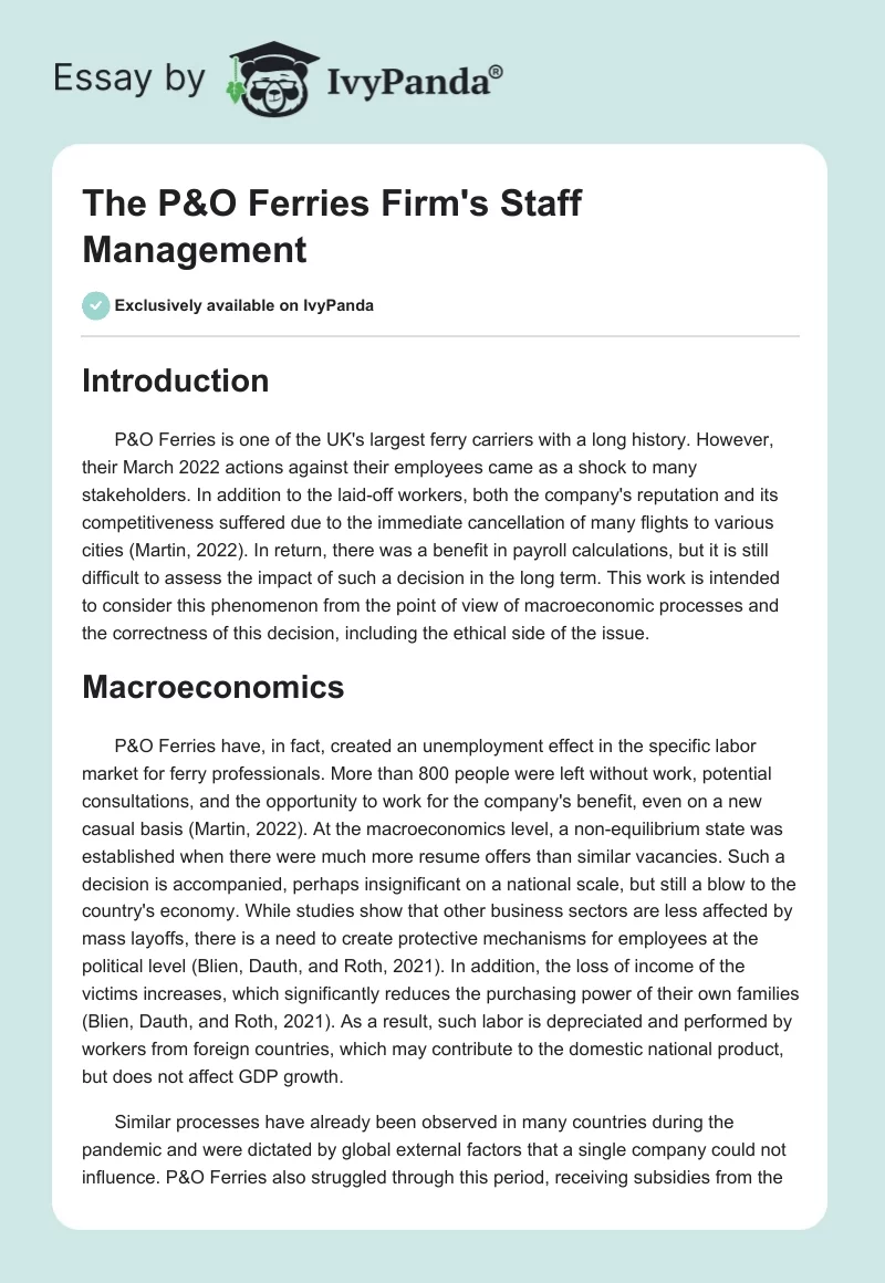 The P&O Ferries Firm's Staff Management. Page 1