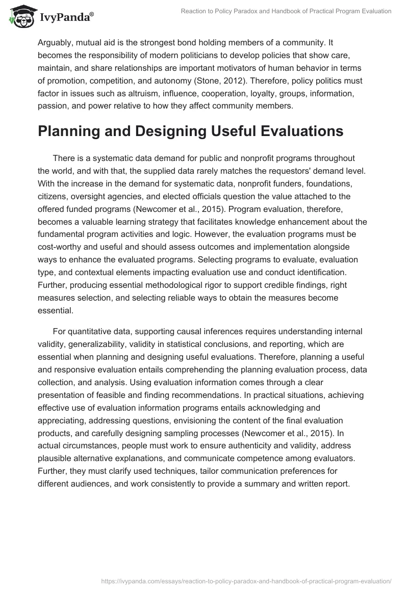 Reaction to Policy Paradox and Handbook of Practical Program Evaluation. Page 2