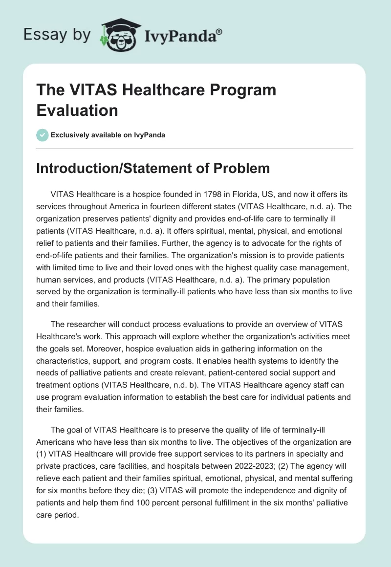 The VITAS Healthcare Program Evaluation. Page 1