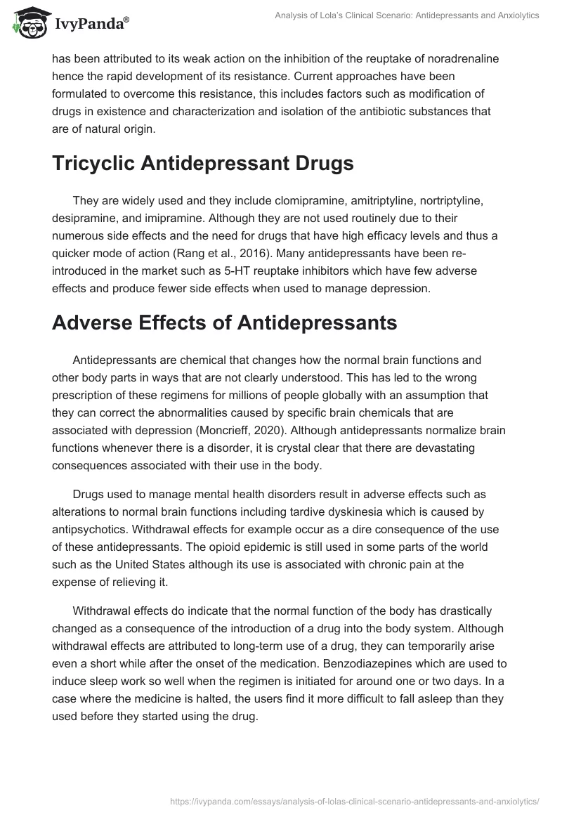 Analysis of Lola’s Clinical Scenario: Antidepressants and Anxiolytics. Page 2