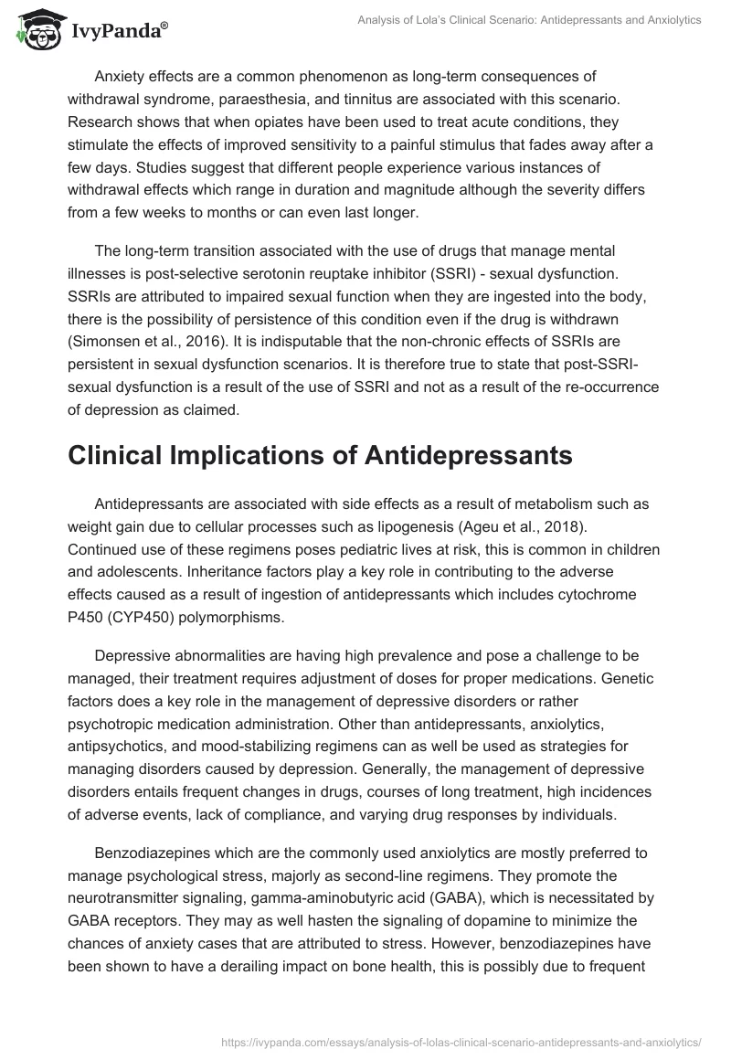 Analysis of Lola’s Clinical Scenario: Antidepressants and Anxiolytics. Page 3