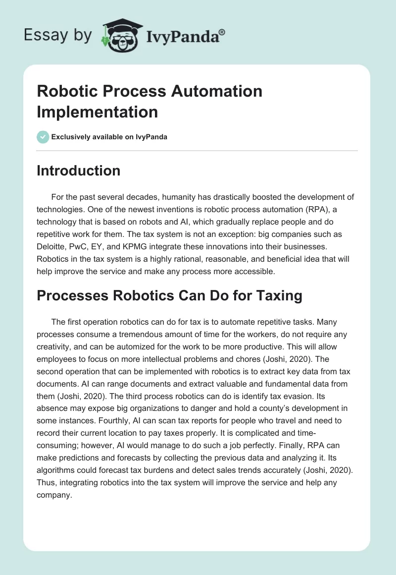 Robotic Process Automation Implementation. Page 1