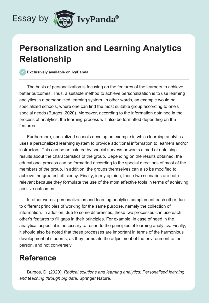 Personalization and Learning Analytics Relationship. Page 1