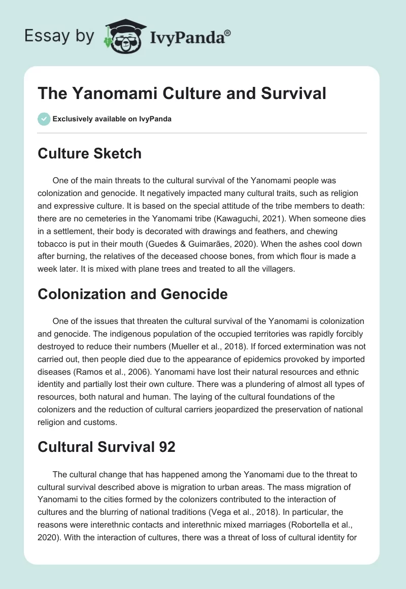 The Yanomami Culture and Survival. Page 1