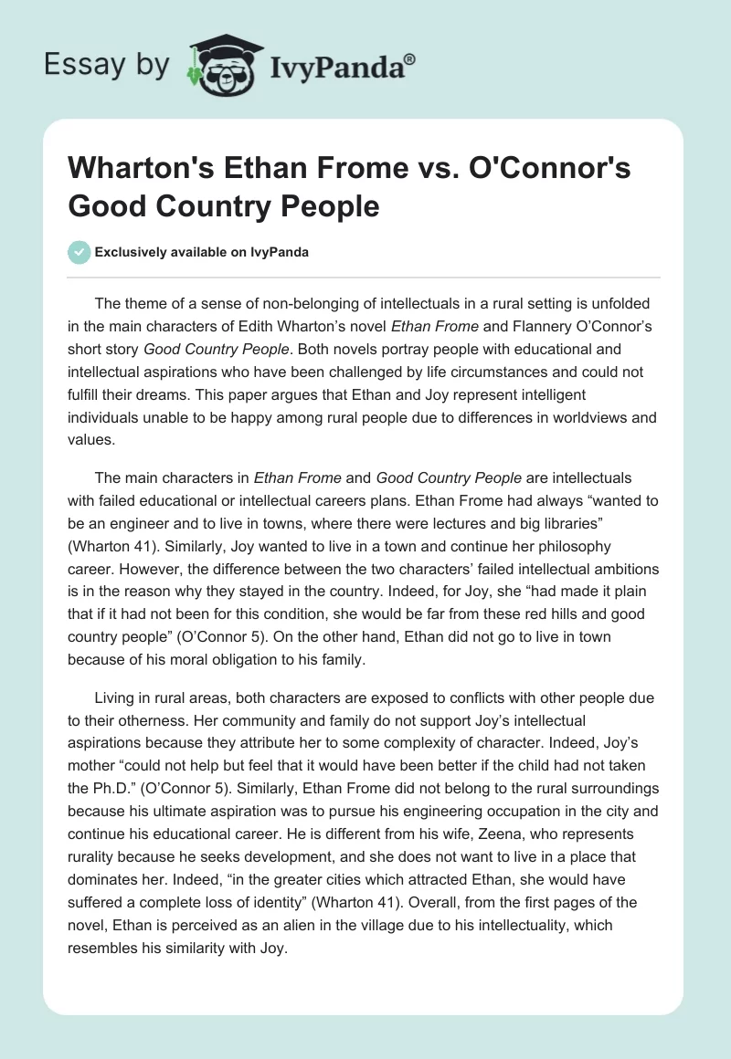 Wharton's Ethan Frome vs. O'Connor's Good Country People. Page 1