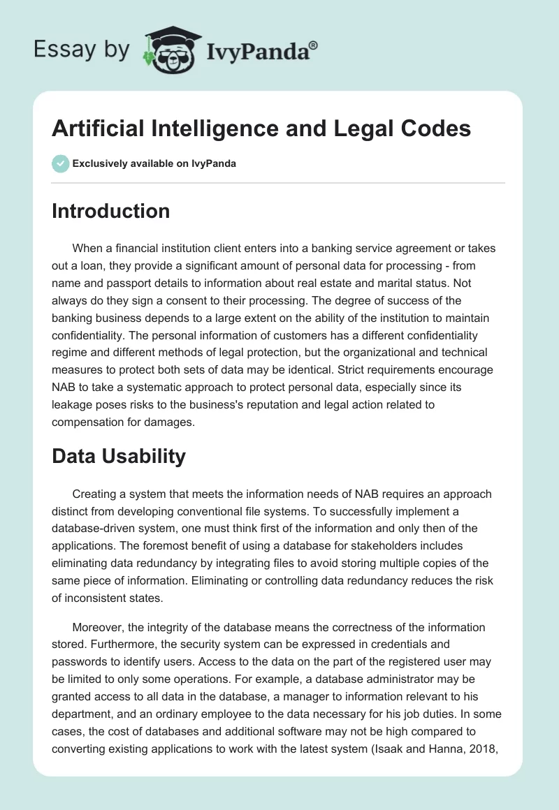 Artificial Intelligence and Legal Codes. Page 1