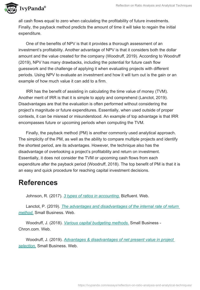 Reflection on Ratio Analysis and Analytical Techniques. Page 2