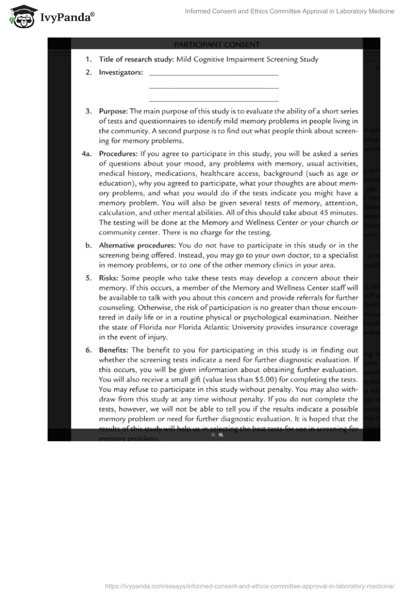 Informed Consent and Ethics Committee Approval in Laboratory Medicine. Page 4