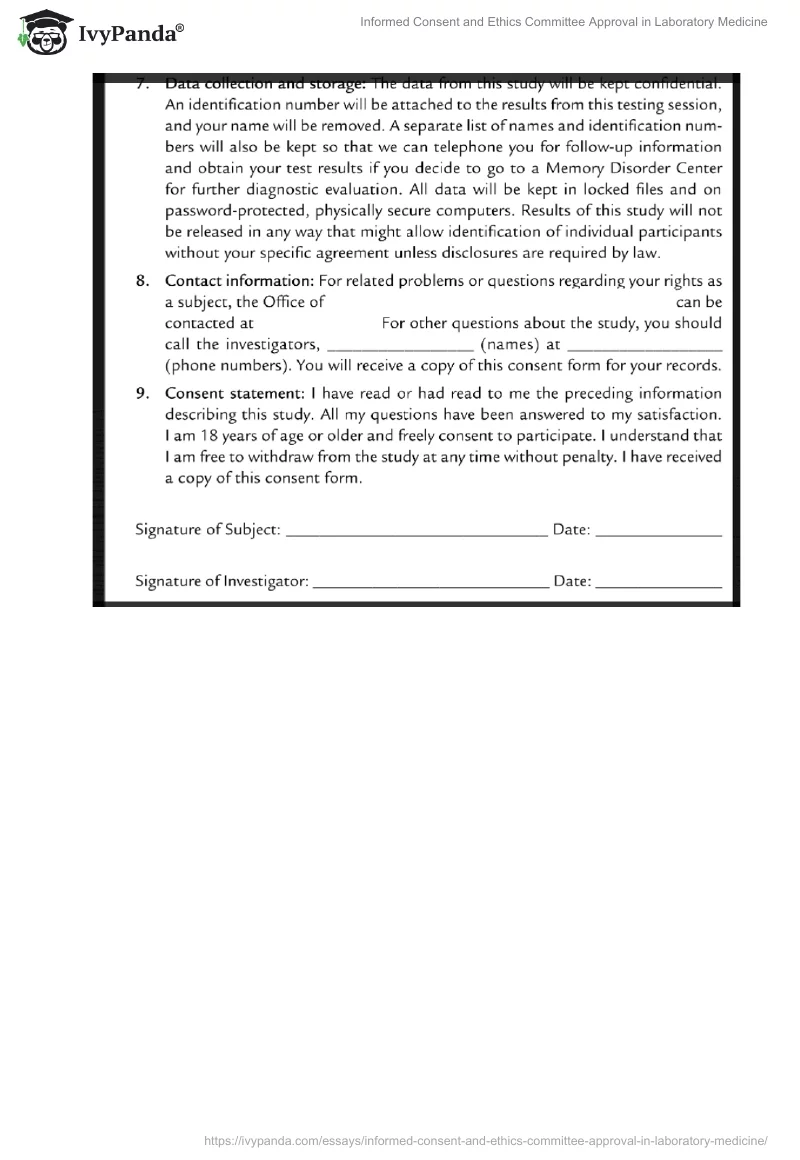 Informed Consent and Ethics Committee Approval in Laboratory Medicine. Page 5