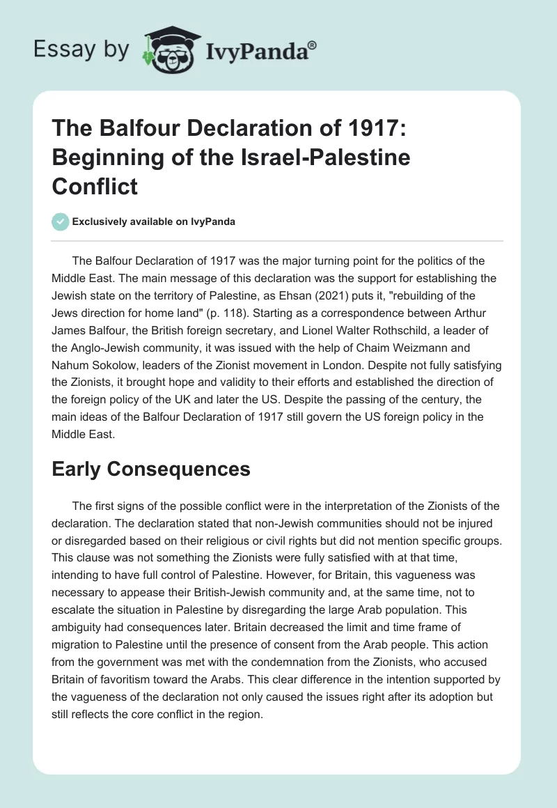 The Balfour Declaration of 1917: Beginning of the Israel-Palestine Conflict. Page 1