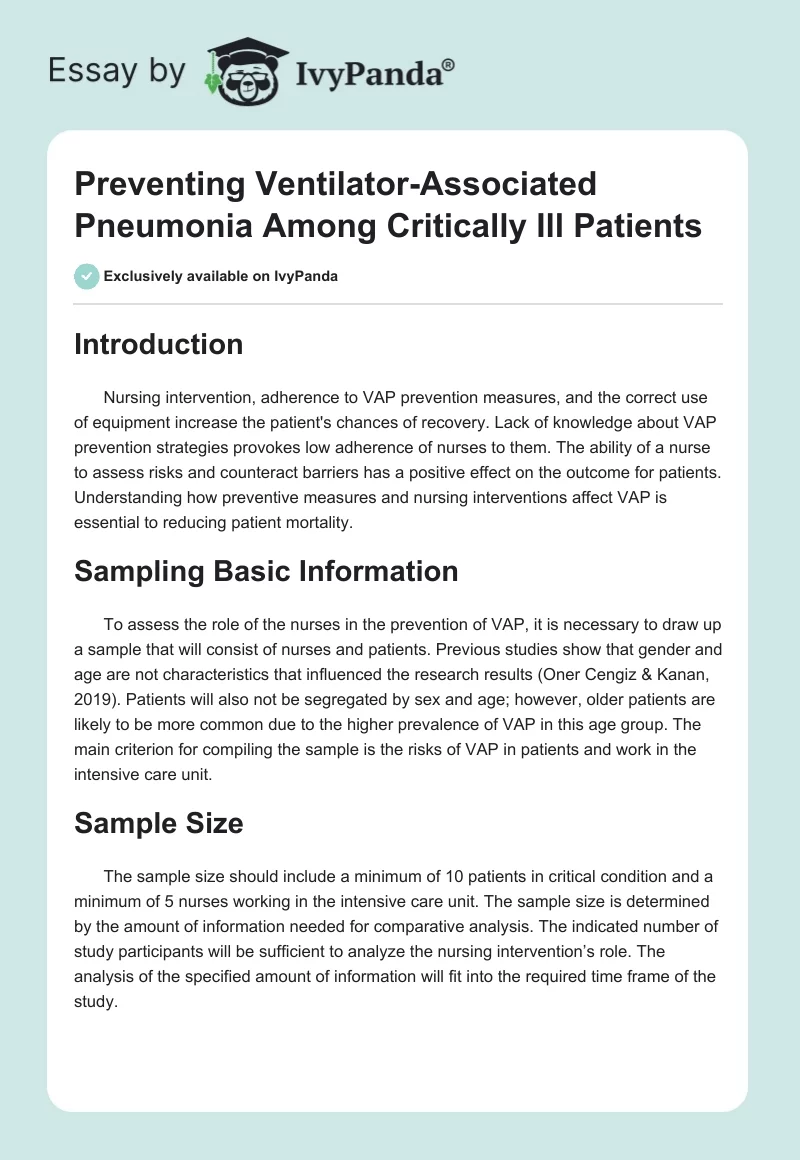 Preventing Ventilator-Associated Pneumonia Among Critically Ill Patients. Page 1