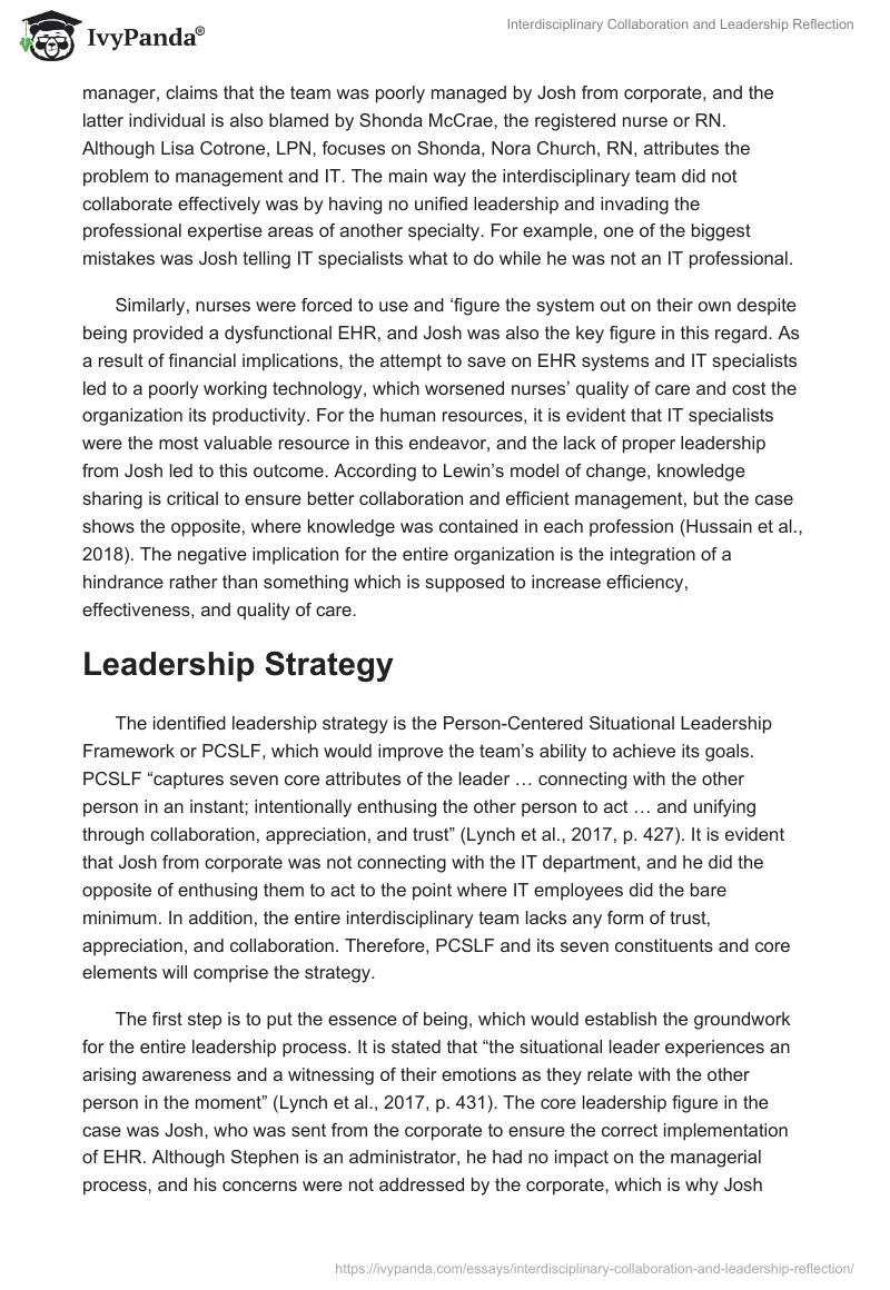 Collaboration and Leadership Reflection - 1466 Words | Essay Example