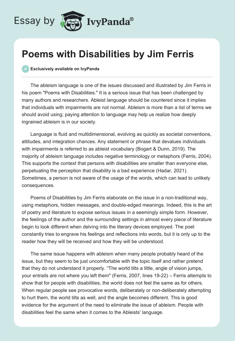 Poems with Disabilities by Jim Ferris. Page 1