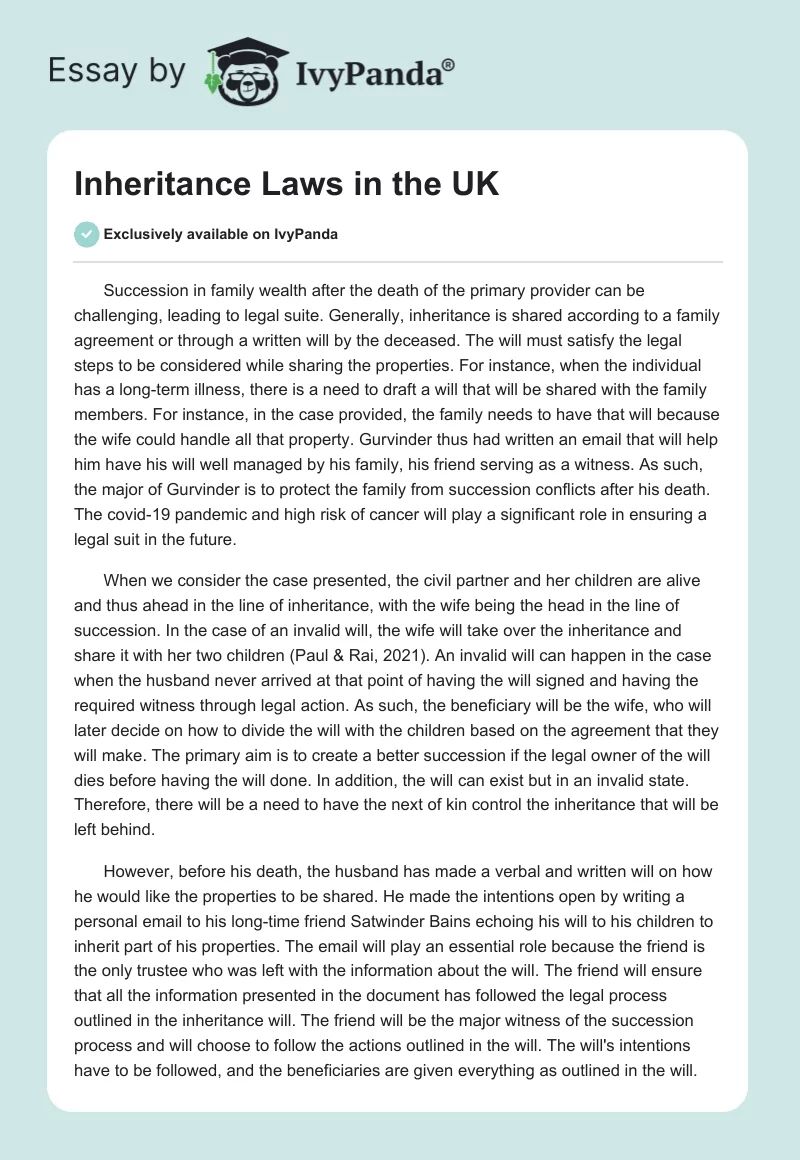 Inheritance Laws in the UK. Page 1