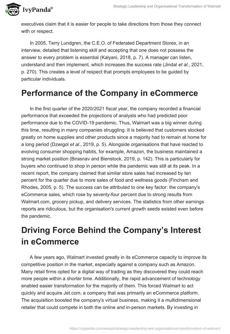 Strategic Leadership and Organisational Transformation of Walmart. Page 2