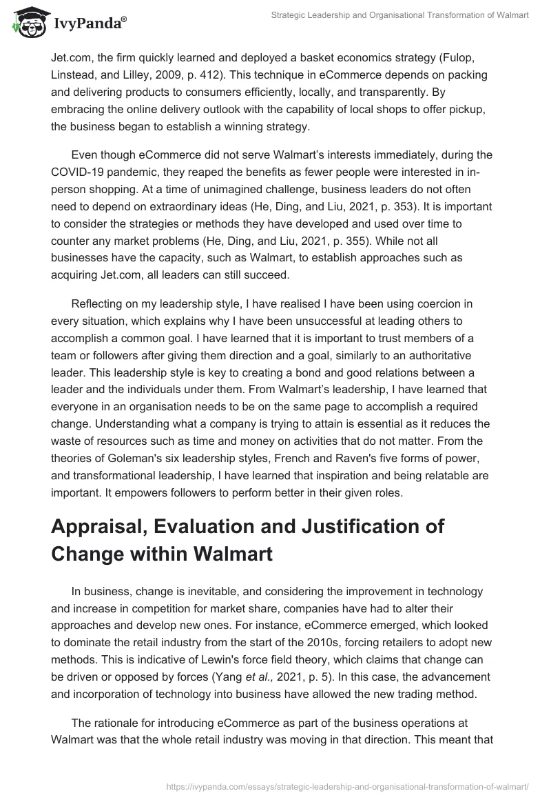 Strategic Leadership and Organisational Transformation of Walmart. Page 3