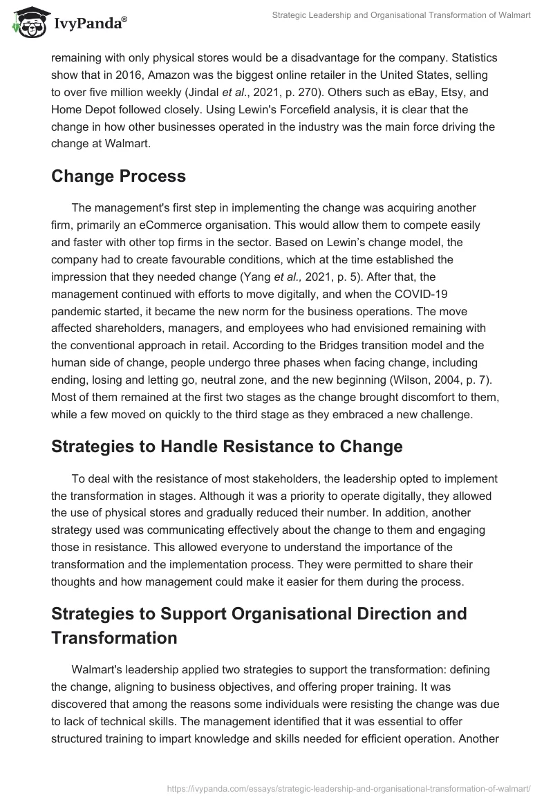 Strategic Leadership and Organisational Transformation of Walmart. Page 4