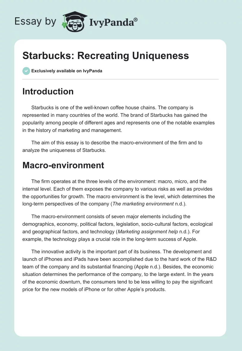 Starbucks: Recreating Uniqueness. Page 1