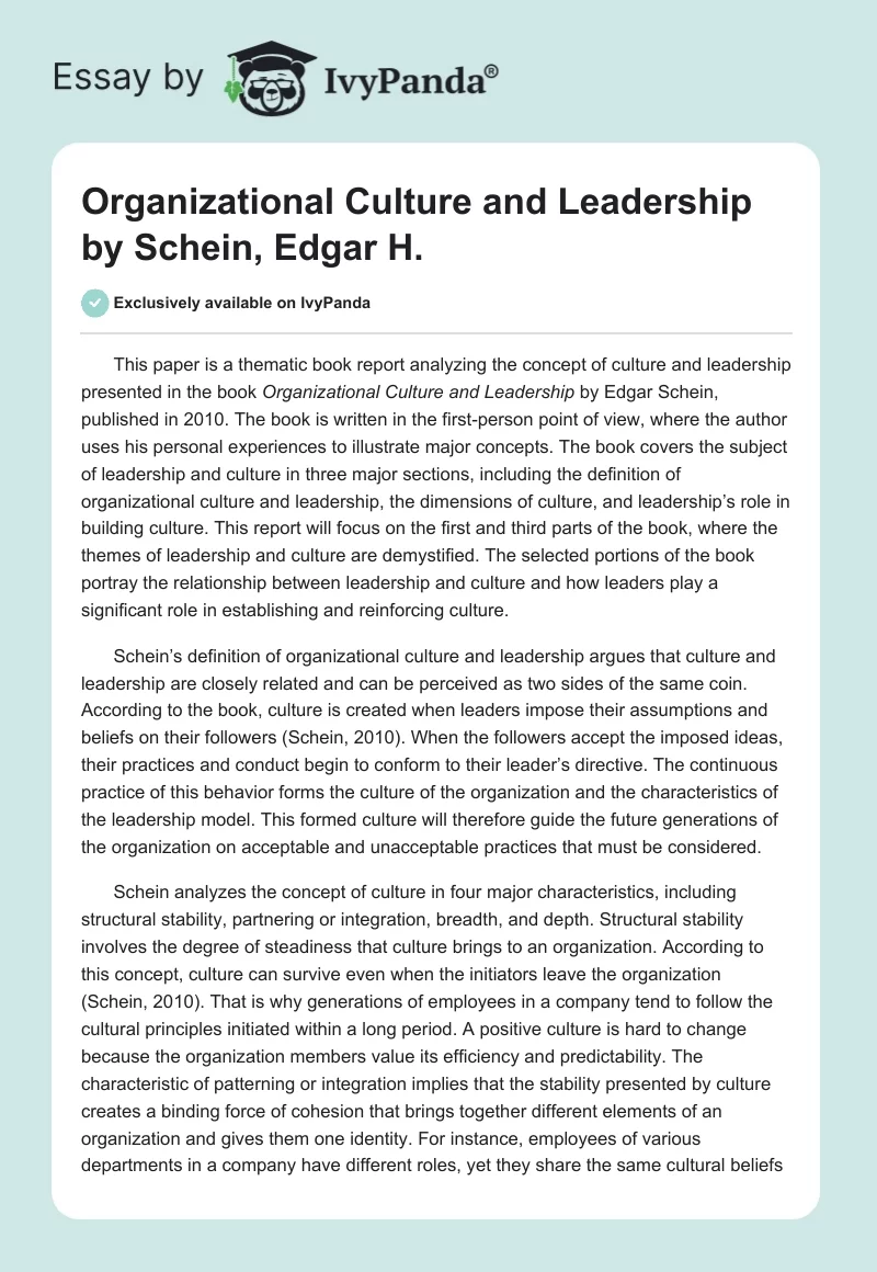 "Organizational Culture and Leadership" by Schein, Edgar H.. Page 1