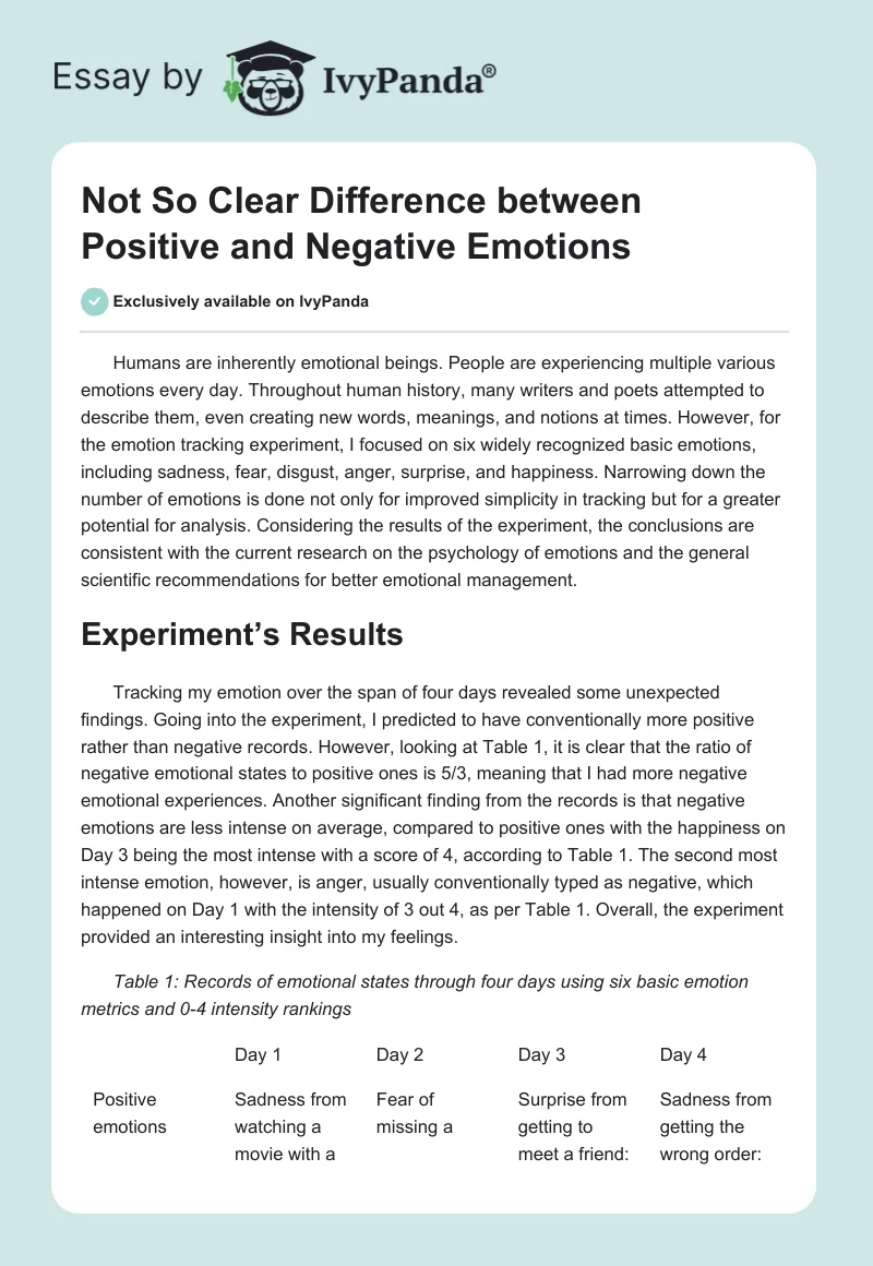 Not So Clear Difference between Positive and Negative Emotions. Page 1