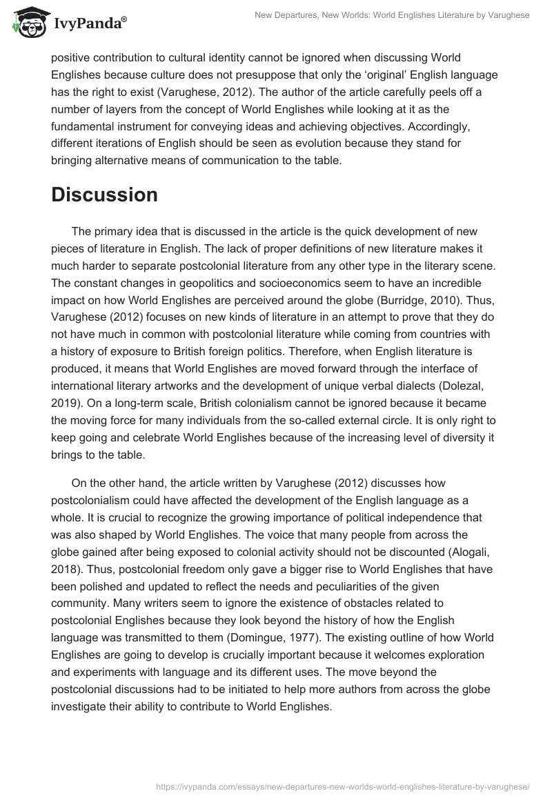 "New Departures, New Worlds: World Englishes Literature" by Varughese. Page 2