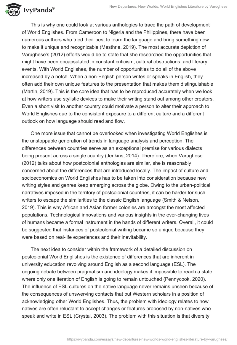 "New Departures, New Worlds: World Englishes Literature" by Varughese. Page 3