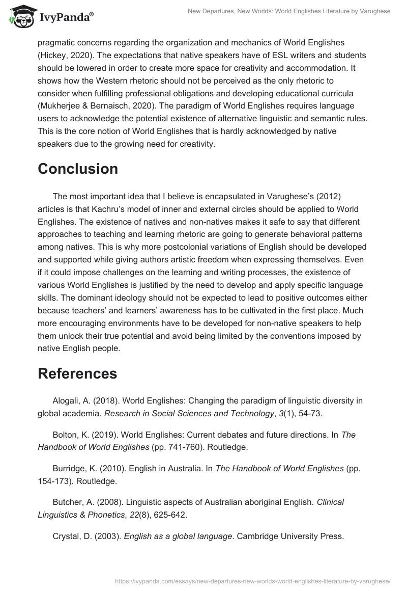 "New Departures, New Worlds: World Englishes Literature" by Varughese. Page 5